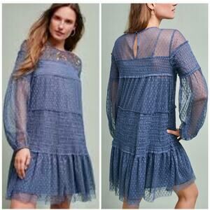 Maeve Sarama Tunic Dress Blue Embroidered Floral Size Small